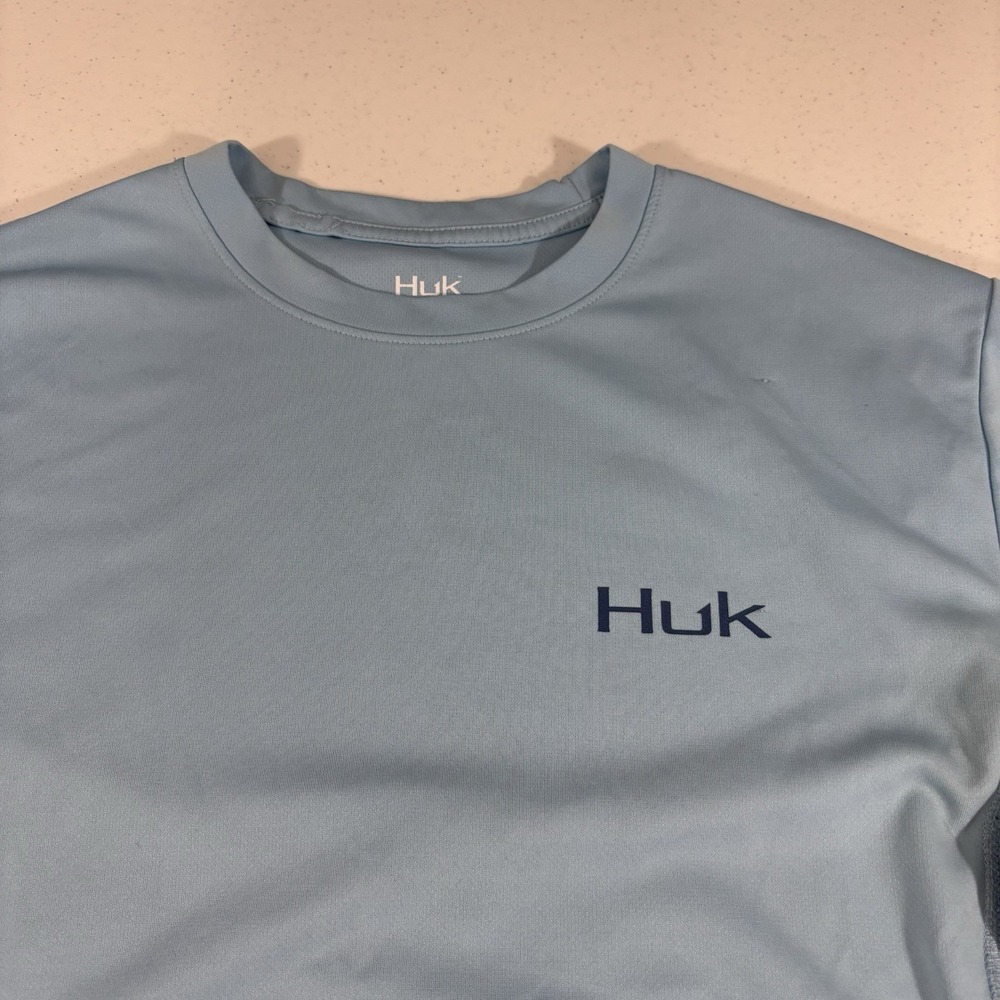 FLAWS! HUK Icon X Light Blue Solid Fishing Performance L/S Shirt Blue Size M - Picture 3 of 13